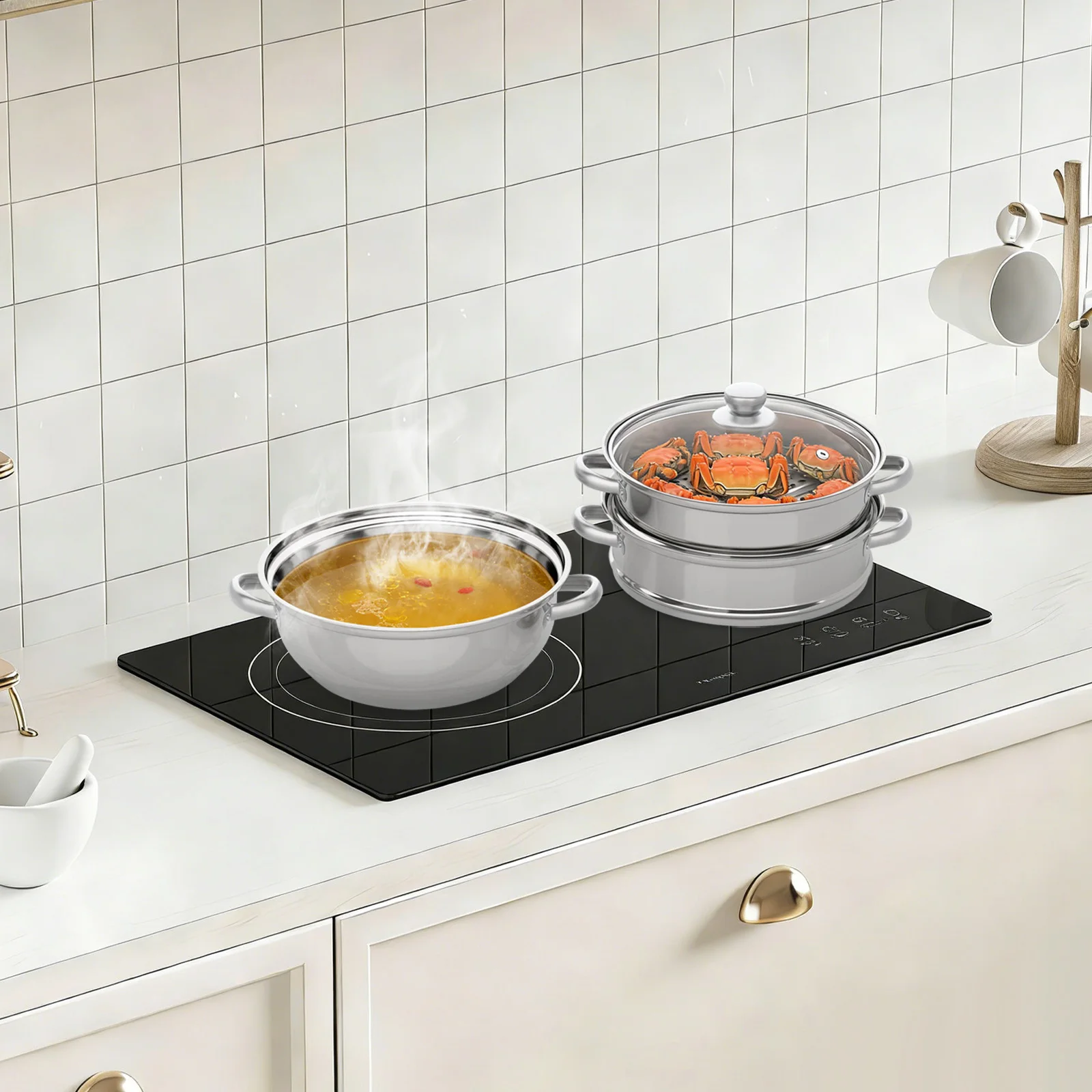 

Stainless Steel 11-Inch Food Steamer Basket with 3 Tier Vegetable Steamer Pot and Lid Steamer Cookware for Healthy Cooking