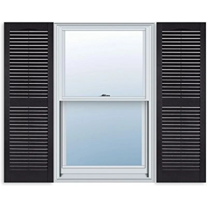 15 Inch x 55 Inch Standard Louver Exterior Vinyl Window Shutters, Black (Pair)