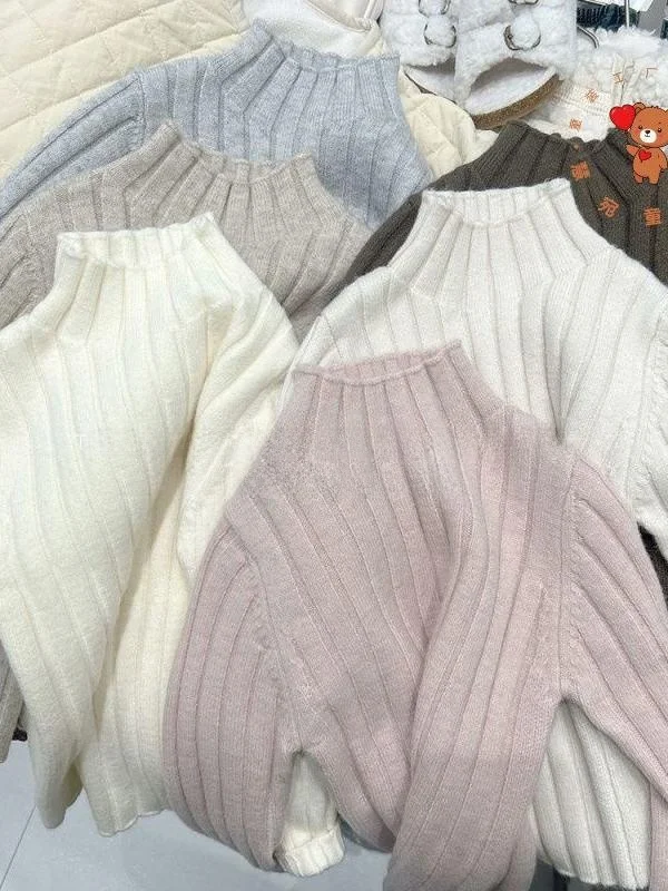 

Теплый однотонный вязаный свитер с высоким воротом для мальчиков и девочек, осенне-зимняя детская одежда, повседневный комплект из двух предметов