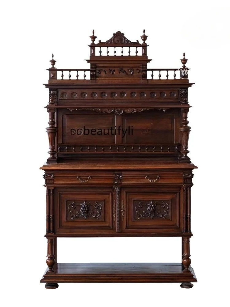 

Medieval solid wood locker carved dining side cabinet retro entrance storage cabinet
