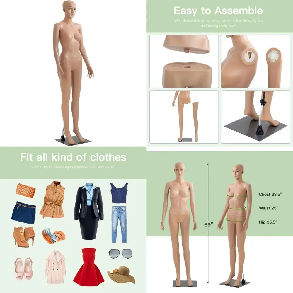 

Full Size 69 Inch Realistic Female Mannequin for Dress Forms, Adjustable Sewing Model Display Stand, Ideal for Clothing Showcase