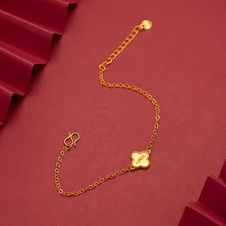 Pure 18K Gold Love Pendant Bracelet Woman Simple Vintage 17-21cm Bracelet Luxury Original Jewelry Accessories