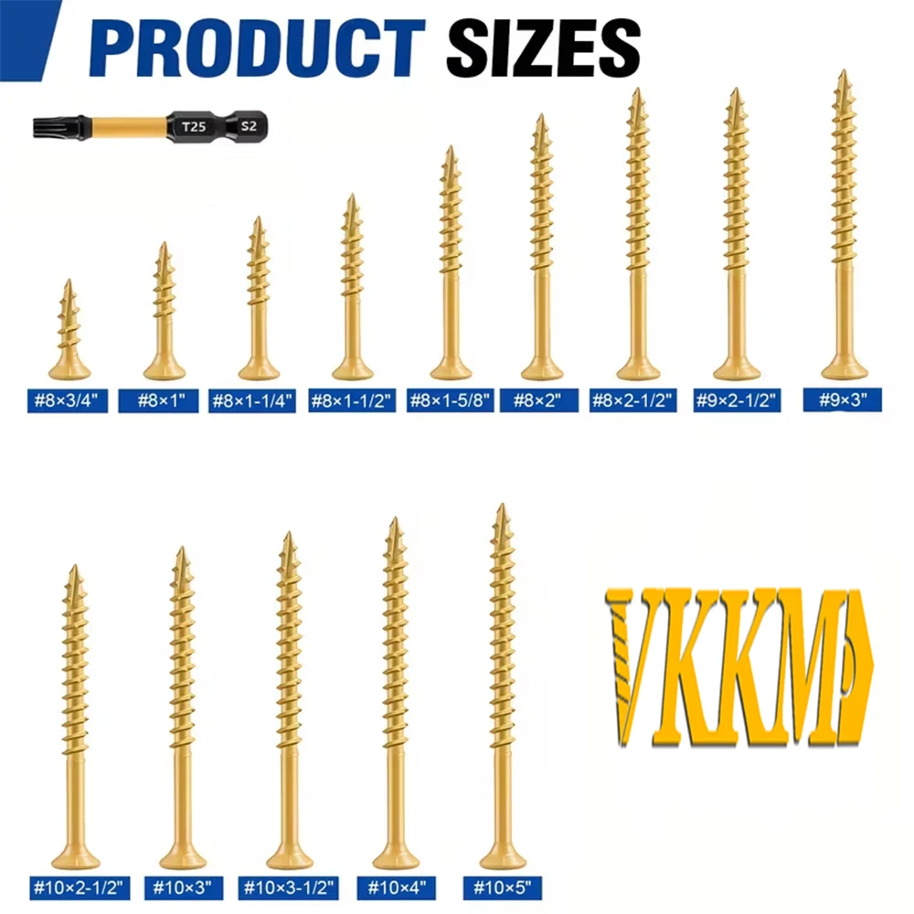 VKKM Yellow Torx Wood Screws 350Pcs, #8 x 1