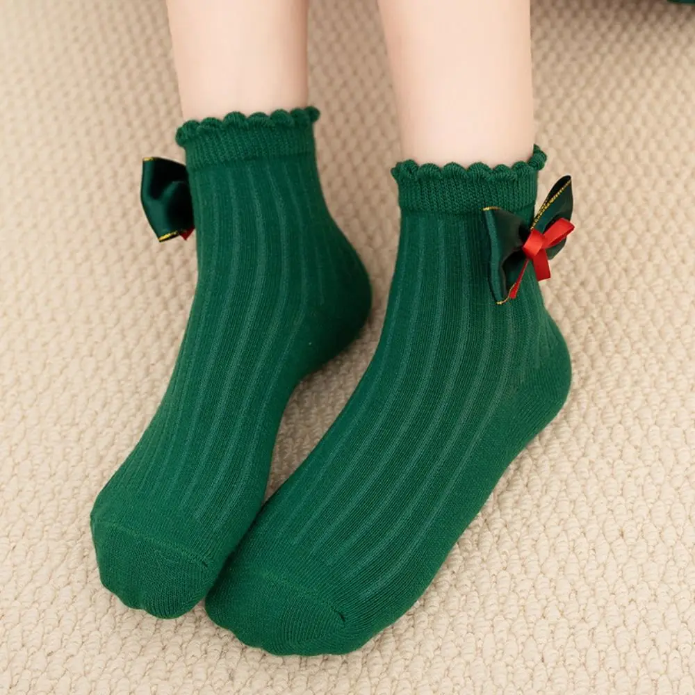 Soft Red Green Children Christmas Socks Antlers Christmas Tree Mid Tube Socks Stripe Hosiery Cartoon Socking Children