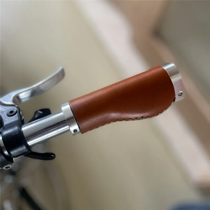 Handcrafted leather grips 100/110/120/130mm bicycle ergonomic grips for brompton handlebar cover