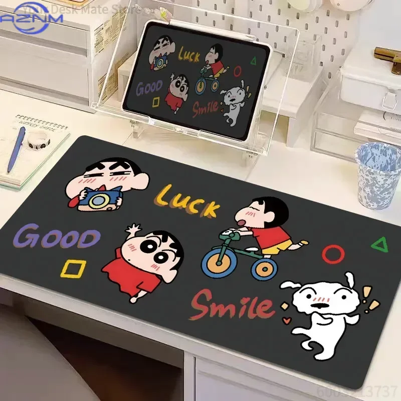 Crayon Shin‑chan And Shiro Good Luck Smile Anime Mousepad, Rubber Non‑Slip Large Desk Mat, Cute Cartoon Gaming Mouse Pad for Key