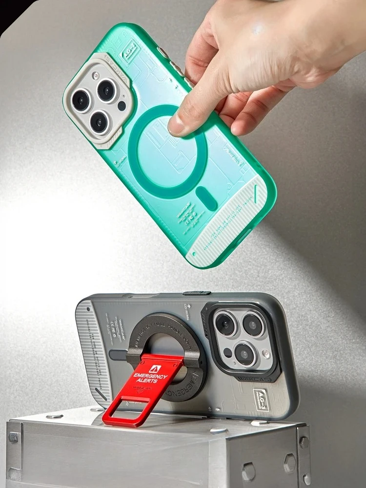 حافظة هاتف ميكانيكية ملونة من Wakcas، غطاء حماية مغناطيسي غير لامع مناسب لهاتف IPhone 16/15 Pro Max