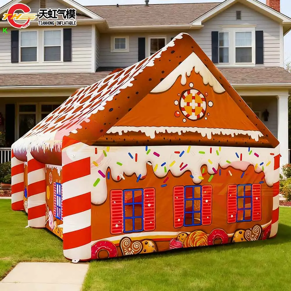 Transporte rápido 2025 casa de decoração inflável de natal barraca inflável de casa de natal com ventilador