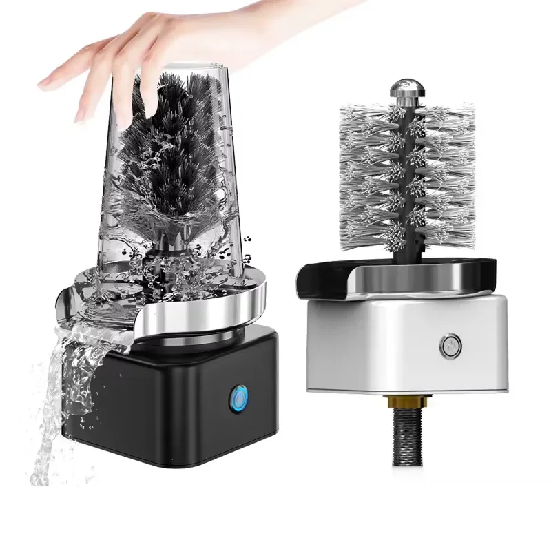 Portable Electric Glass Washer Stainless Steel Automatic Cup Cleaner Battery Powered Bottle Brush for Kitchen Bar Commercial