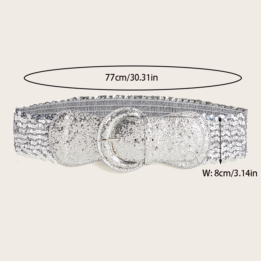 Fashion Golden Silvery Sequin Decoration Elastic Wide Belt Waistband Women Elegalent Belt For Coat Dress Women