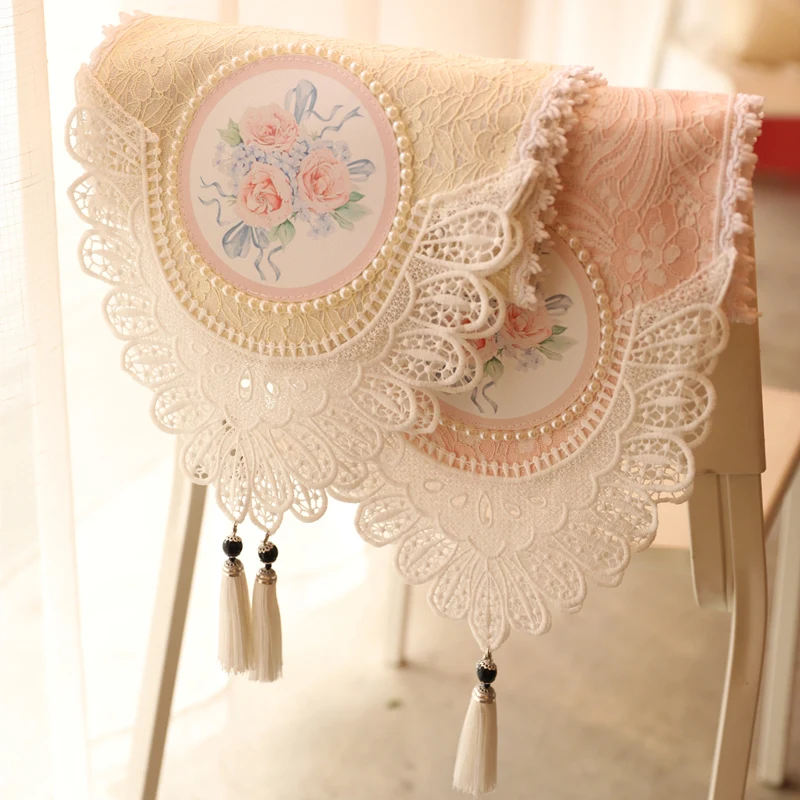 

Korean Pastoral Table Runner Pink Lace Diningtable Decor Cloth Retro Cabinet Coffeetable Tablecloth White Embroidery Tablerunner