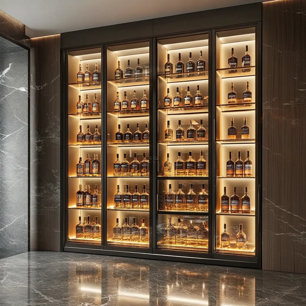 Modern Luxury Thermostatic Stainless Steel Wine Rack, Stackable Wine Cellar Storage Cabinet, Living Room Bar Shelving