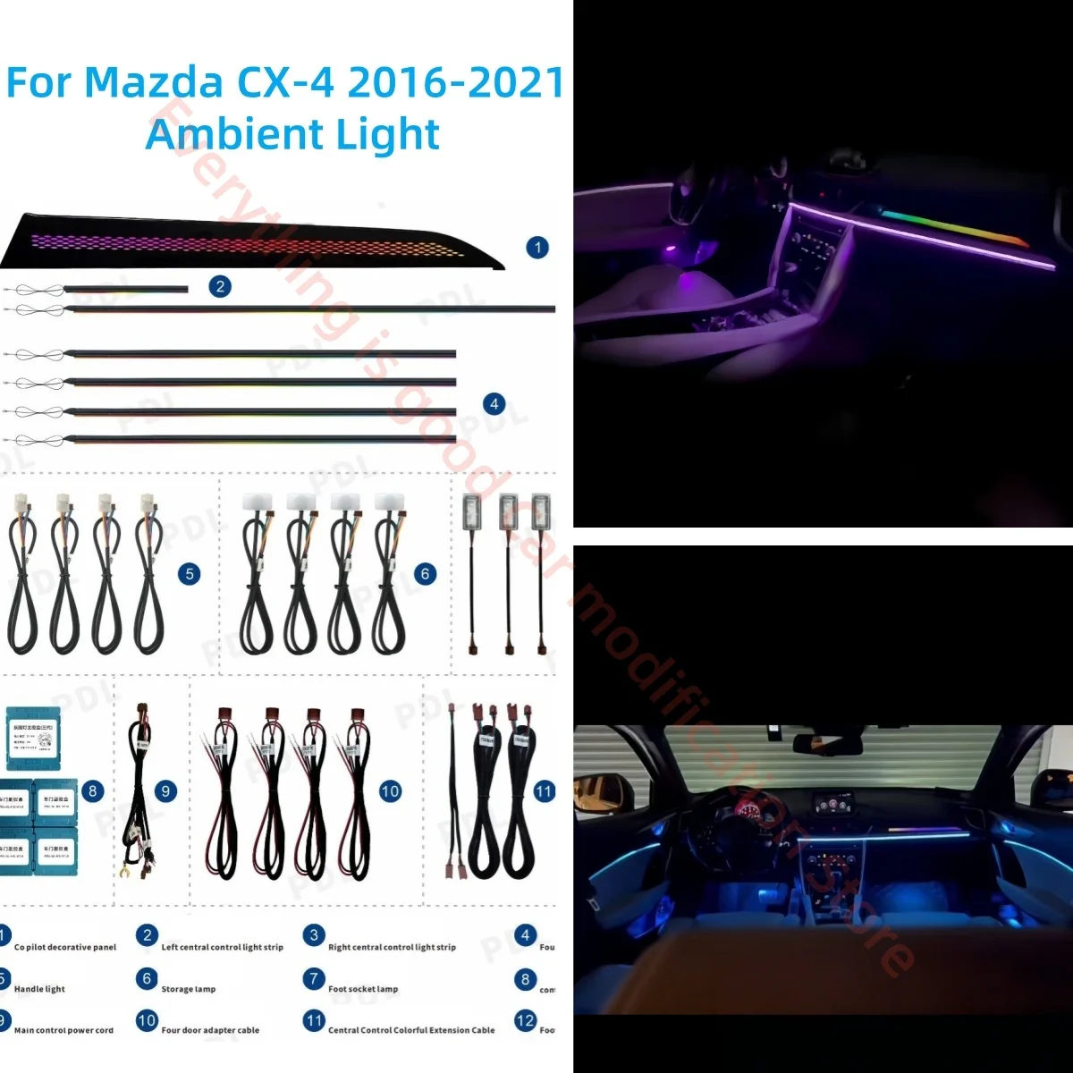 

For Mazda CX-4 Dynamic Atmosphere Light Automotive Interior Lighting Ambient Light Starry sky panel car modification APP control