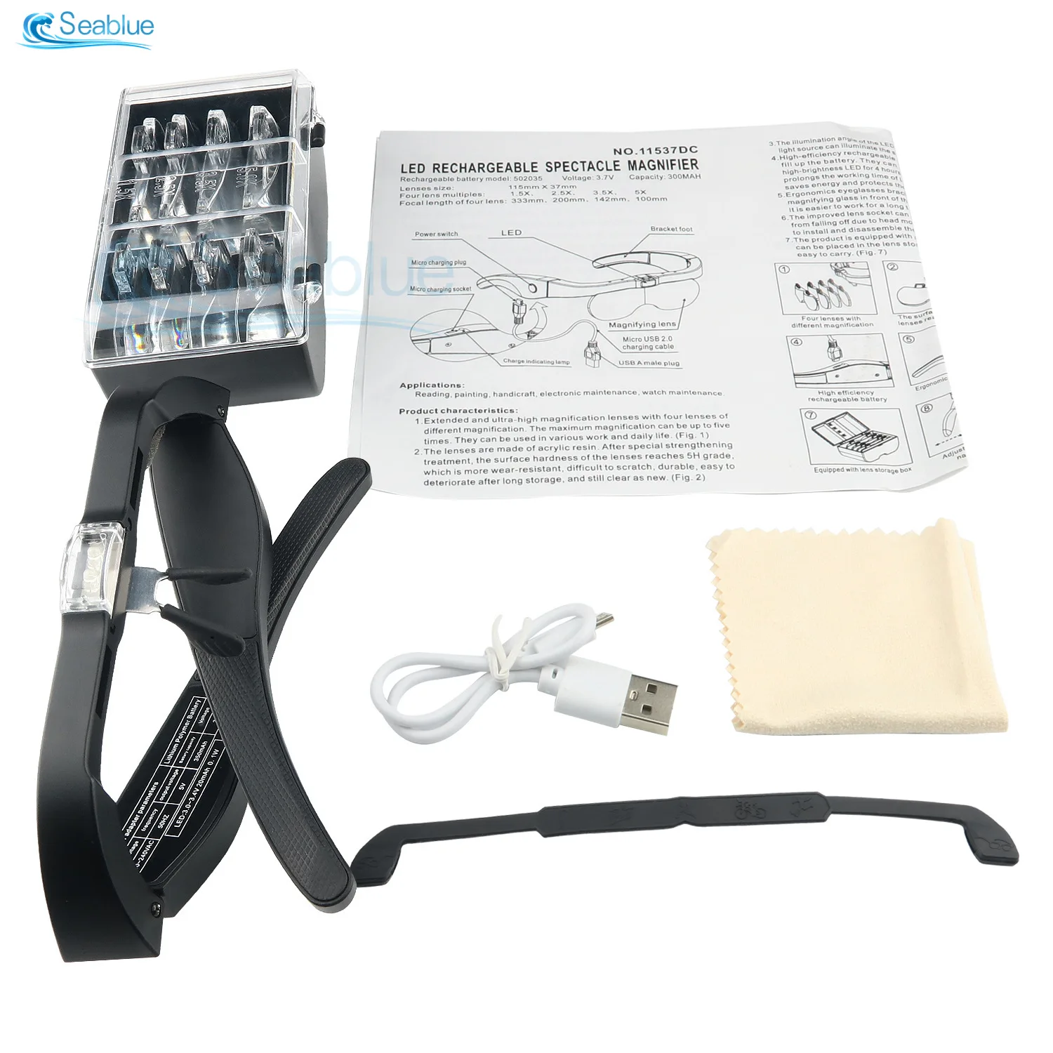 1.5X 2.5X 3.5X 5.0X Magnifying Glass Illuminated Magnifier 2 Light Adjustable Head Mounted Loupe For Reading Watchmaker Repair
