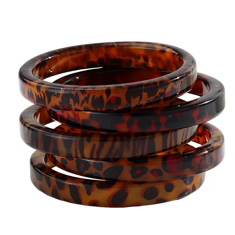 Vintage Leopard Resin Round Bangles for Women Statement Acrylic Geometric Stackable Cuff Bracelets New Trendy Jewelry Gifts