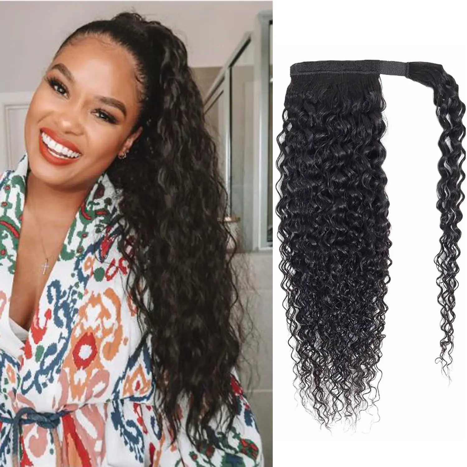 

Kinky Curly Ponytail Extension with Wrap Around 10A Brazilian Ponytail Human Hair 3C Afro Curly Ponytail Clip in Human Hair Exte