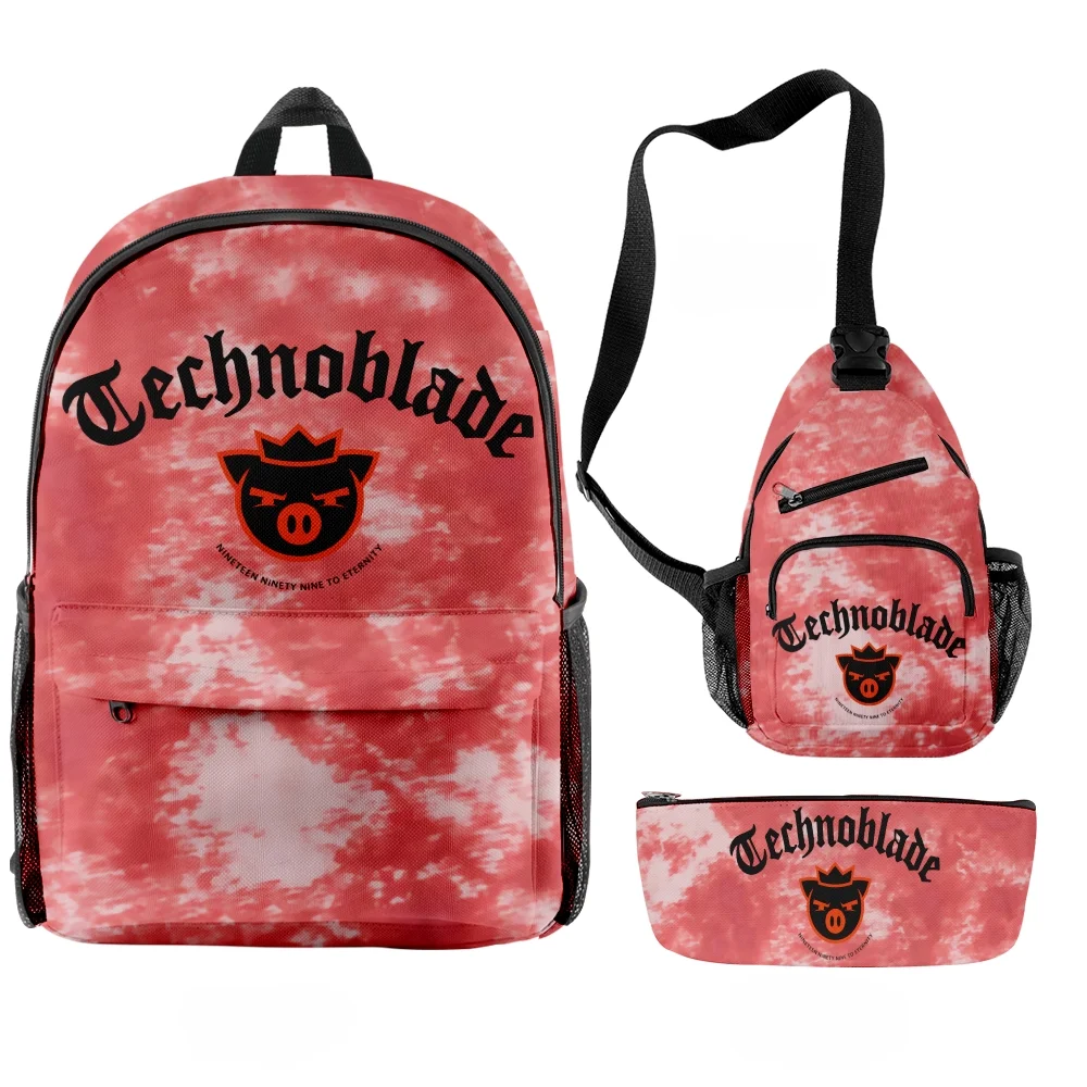 

Technoblade Merch To Eternity Pink Tie Dye Backpacks 3 Pieces Sets Zipper Daypack Traval Bag Student School Bag