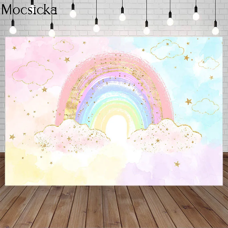 Mocsicka Rainbow Cloud Newborn 1st Birthday Photography Backdrops Studio Photo Background Baby Shower Decorative Props Photocall