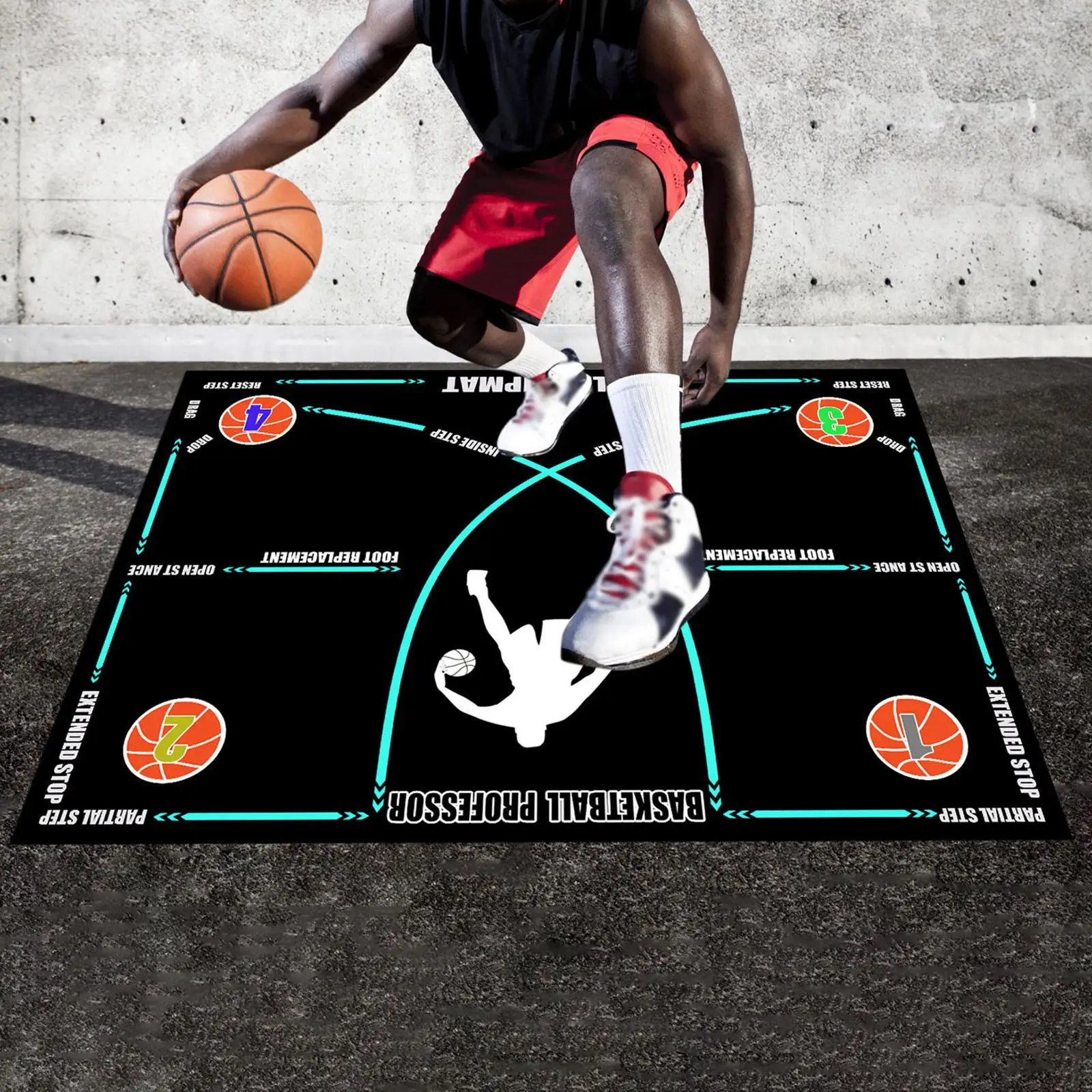 

Basketball Footwork Mat Practice Mat Dribble Trainer Basketball Footstep Mat Blue Line with Strap