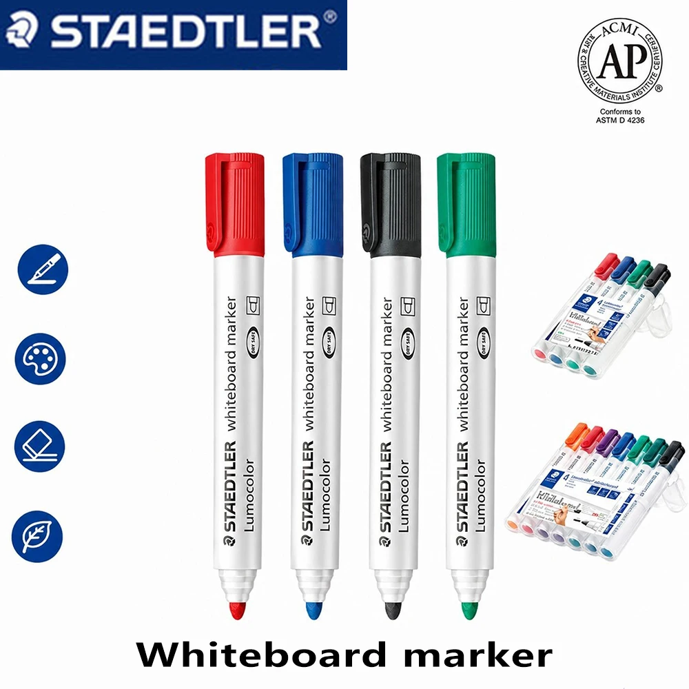 4/6colors/set STAEDTLER 351 Whiteboard Markers 2.0mm Dry Erase Markers Quick Drying Ink Classroom Stationery Office Supplies