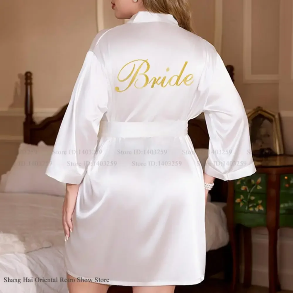 

Plus Size White Silk Satin Bride Wedding Robe Dress Sexy Kimono Gown Sleepwear Summer New Nightgown Loungewear Loose Loungewear