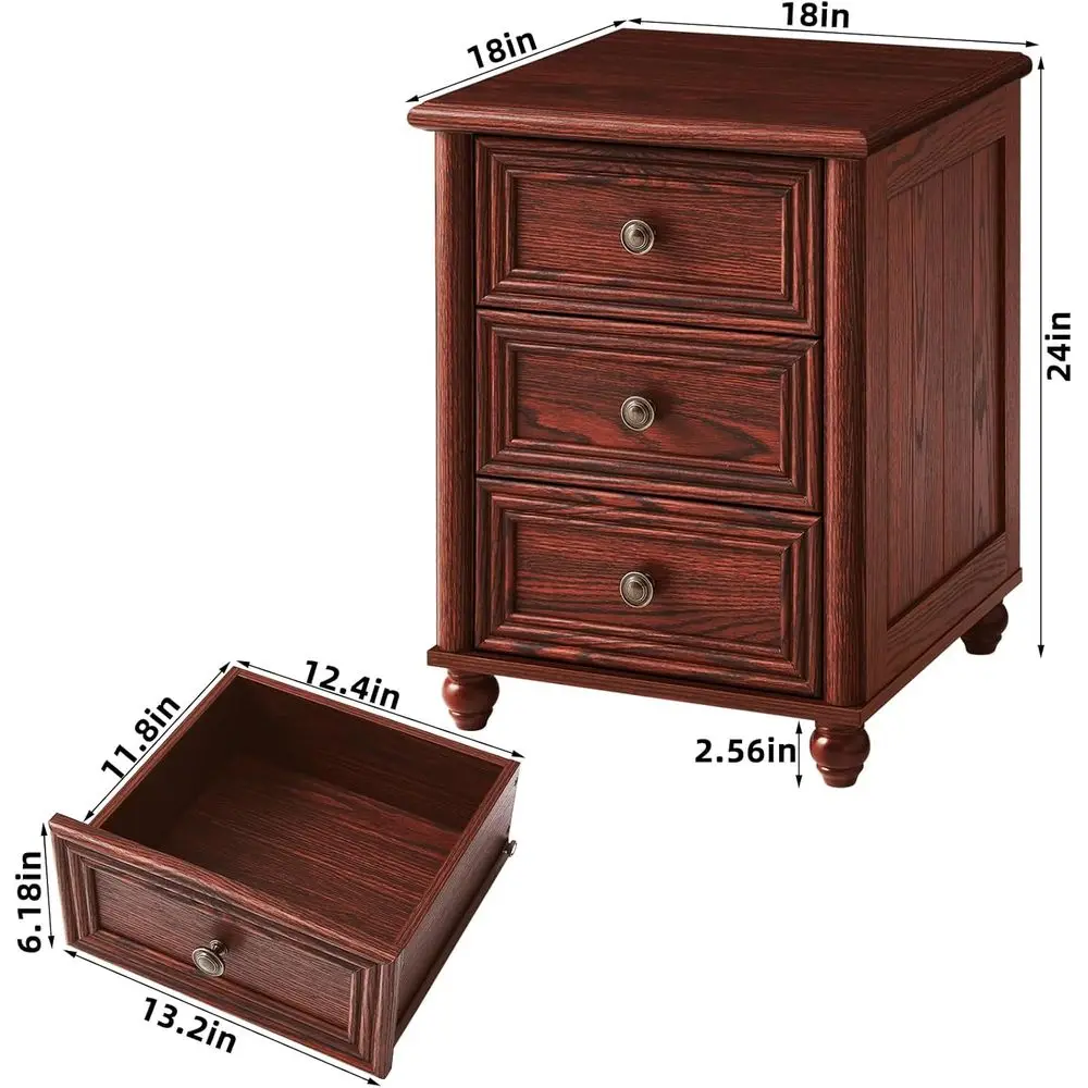 زوج من 18 طاولة ليلية للمزرعة من خشب البلوط الأحمر مع درجين و3 أدراج، وحدة تخزين، وعمود روماني لغرفة النوم وغرفة المعيشة والخزانة