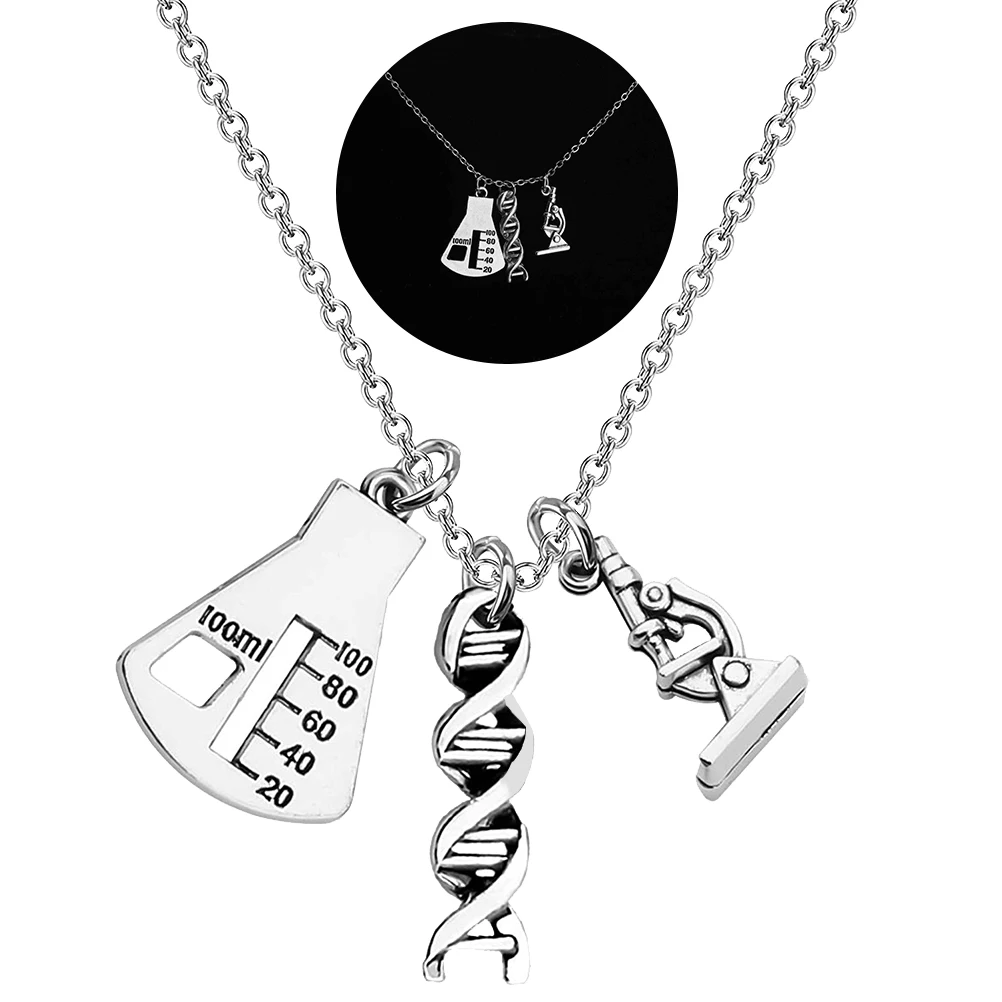

DNA Chemical Necklace Microscope Pendant Jewelry Women Teachers Day Gift Clavicle Chain Accessories Elegant Practical