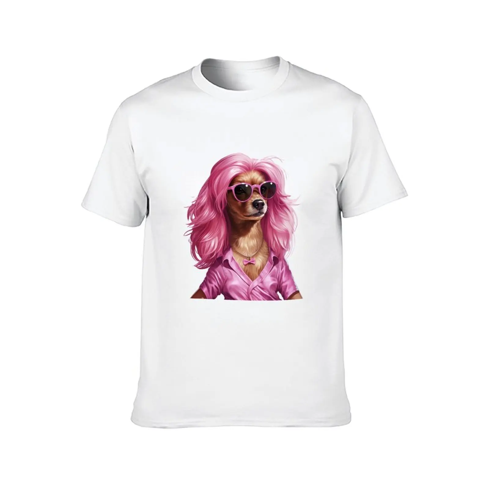 Dog With Pink Hair and Glasses T-Shirt t shirts designer cotton t shirts man 100% T-Shirt
