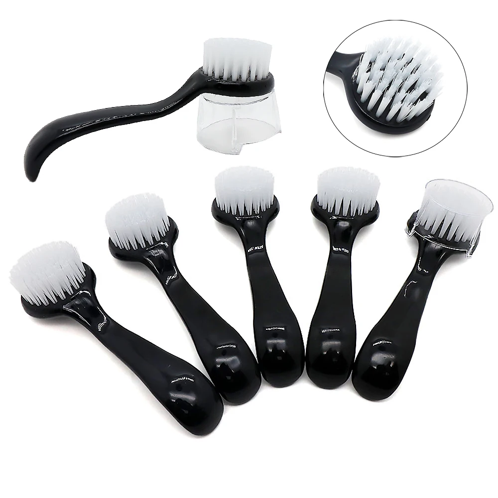 10Pcs Black Plastic Handle Grip Nail Art Brushes White Soft Hair With Clear Cover Manicure Cleaning Dust Brushes Care Nail Tools