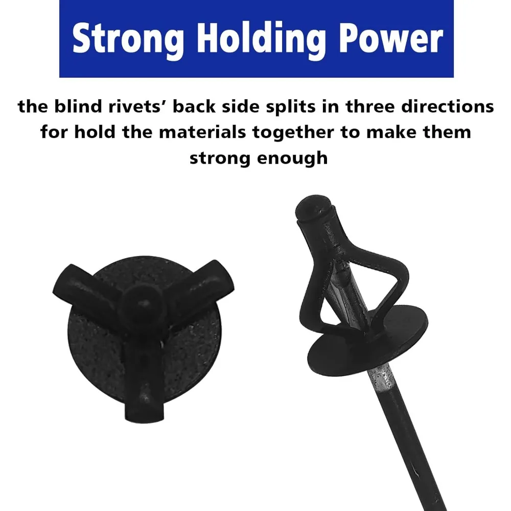 مسامير أعمى ثلاثية الطي من الألومنيوم 3/16 بوصة × 4/5 بوصة، 50 قطعة باللون الأسود للسيارات والأثاث #3