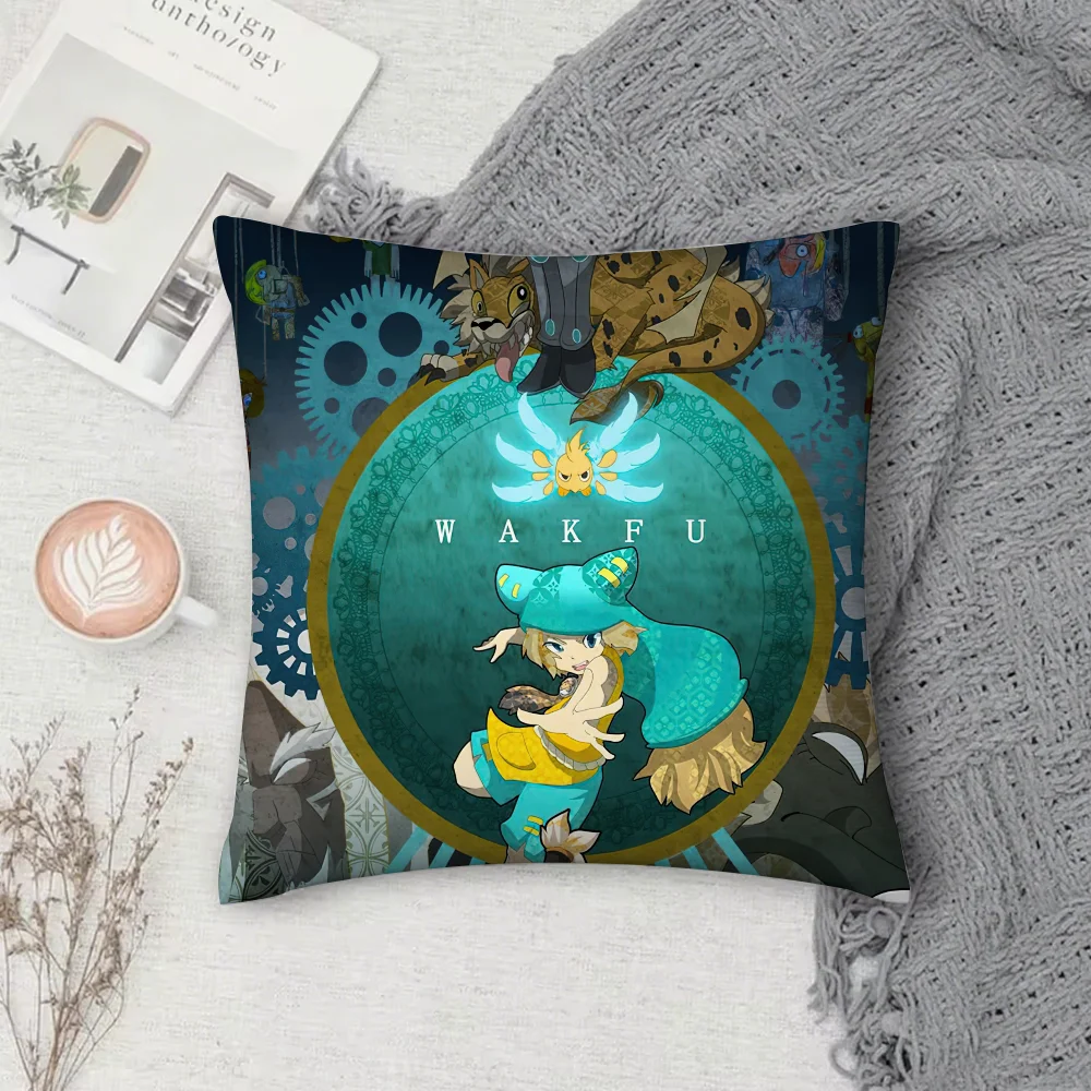 لعبة فيديو W-wakfu MOMORPG مغامرة كيس وسادة مربع على الوجهين الطباعة قصيرة أفخم غطاء وسادة أريكة وسادة السرير