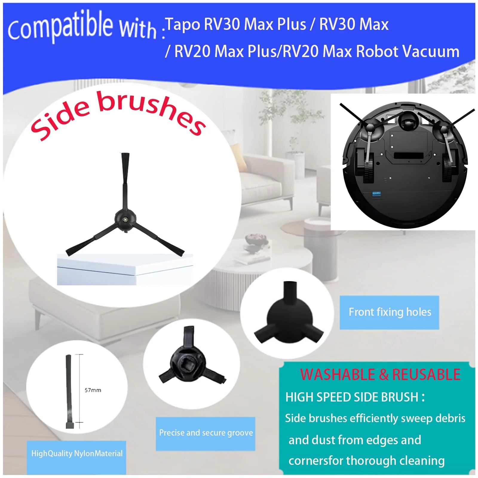 Accesorios para aspiradoras robot Tapo RV30 Max Plus/RV30 Max/RV20 Max Plus/RV20 Max: Cepillo principal, cepillo lateral