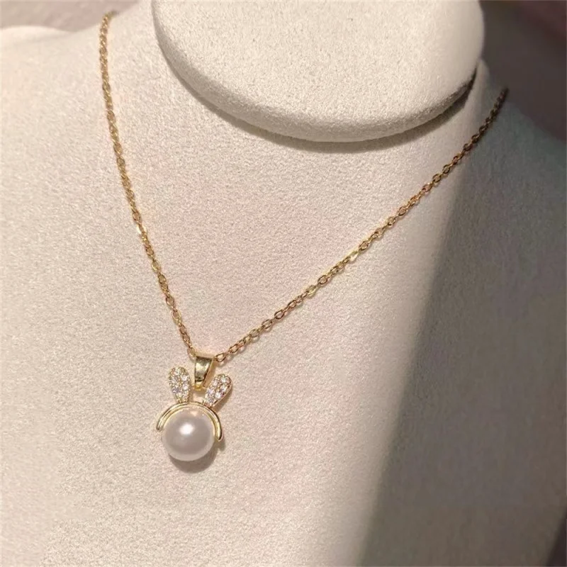 Pearl Cute Bunny Pendant Rabbit Necklace For Women Girls Pearl Rabbit Necklace Rabbit Penddant Necklack Birthday Jewelry Gift