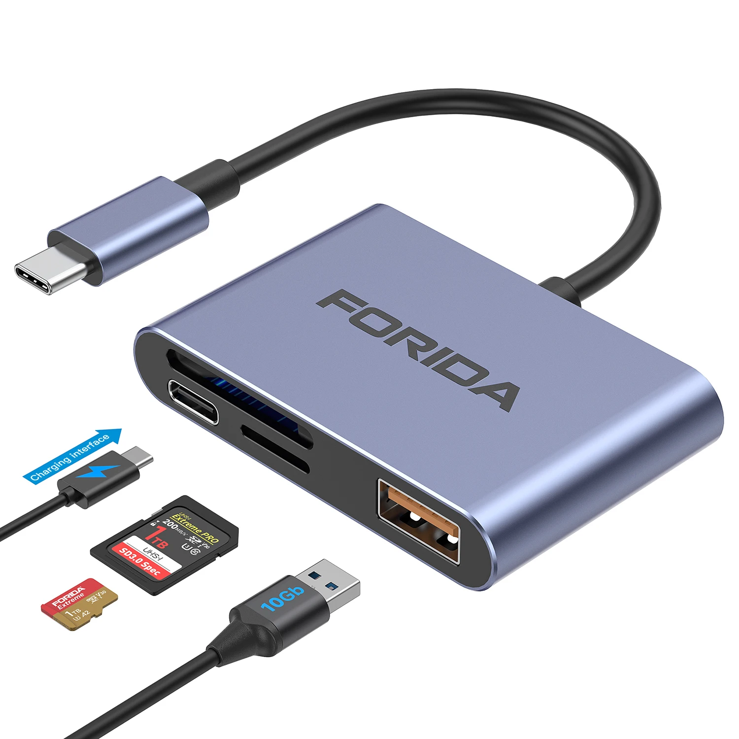 

FORIDA 4IN1 USB C Hub TF SD Card Reader PD Зарядка USB 3.2 10 Гбит/с OTG Конвертер для ноутбука Планшета Huawei Samsung Xiaomi Телефон