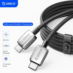 ORICO 100W PD USB C to USB C Cable 5A Fast Charge Cord Zinc Alloy Nylon Braided Data Cable for Samsung MacBook Pro Laptop Phone