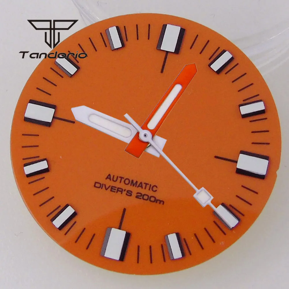 tandorio 28,5 mm mehrfarbiges Zifferblatt, steriles Zifferblatt, Zeiger-Set, grün leuchtende Zubehörteile, passend für NH35 NH36 ETA2824 PT5000 Autowerk 7