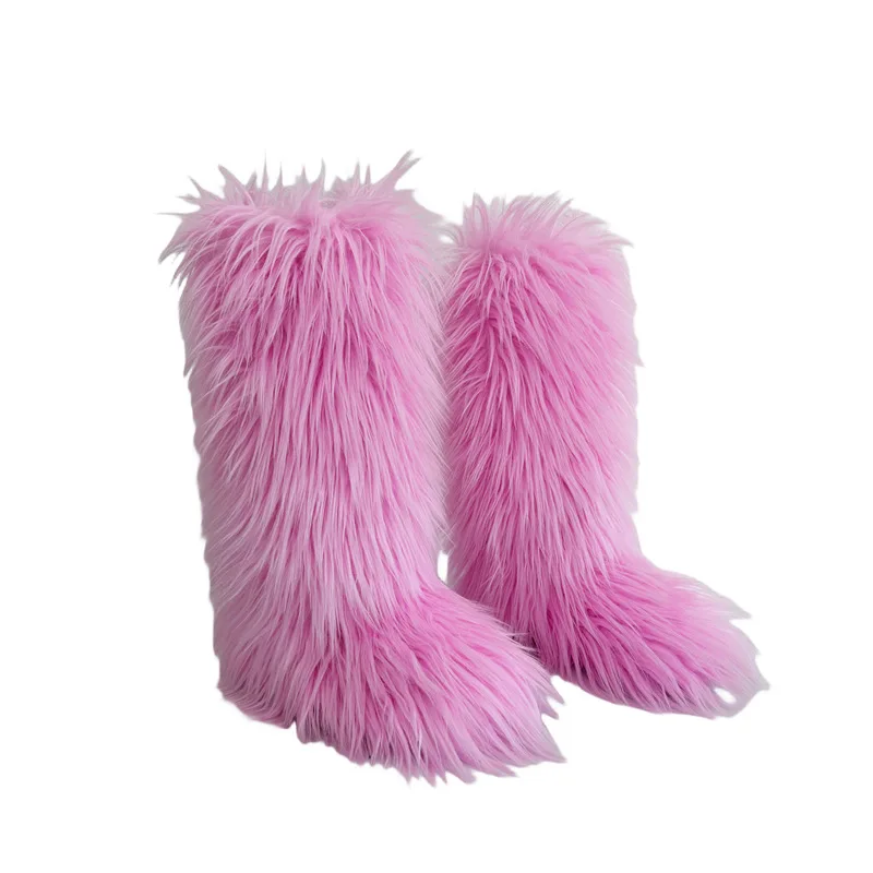 Hot Mongolian Fur Boots Factory Fast Delivery Winter Ladies Snow Shoes Faux Fur Boots Fake Fur Long Boots For Women And Kids