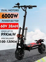 EU EScooter S3-11 38Ah 6000W 60V Max Speed 99Km/h Oil Brake 11 Inch Electric Scooter 200Kg Max Load 130Km Range Hydraulic Brake