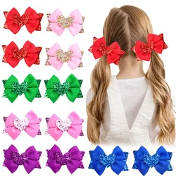 2pcs Valentine's Day Sparkly Bow Hairpins Sweet Ribbon Barrettes Kids Glitter Hair Bowknot Clips Children Hair Accessories