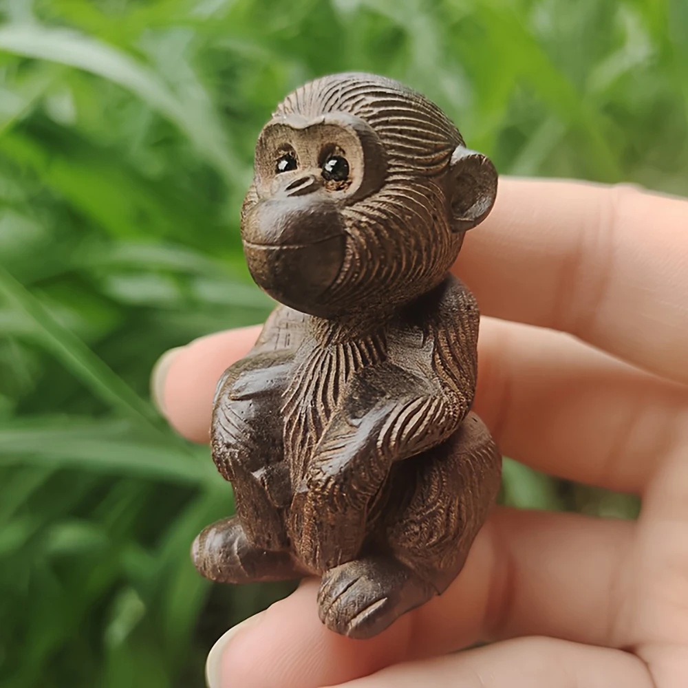 Carved Spirit Monkey Figurine, Zodiac Monkey Mascot, Zen-Inspired Home Decor, Modern Minimalist Style Decoration, Office Desk Display Item