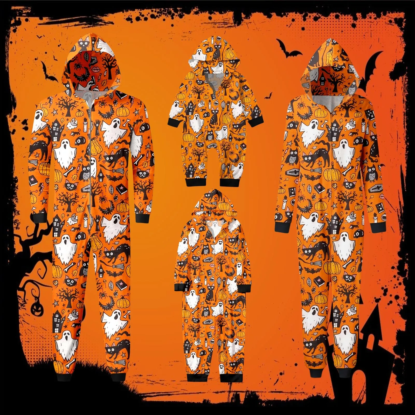 2024 New Halloween Family Matching Ghost Pumpkin Outfits Parent-child Pajamas Set Soft Cute Sleepwear Family Look Pyjamas Home