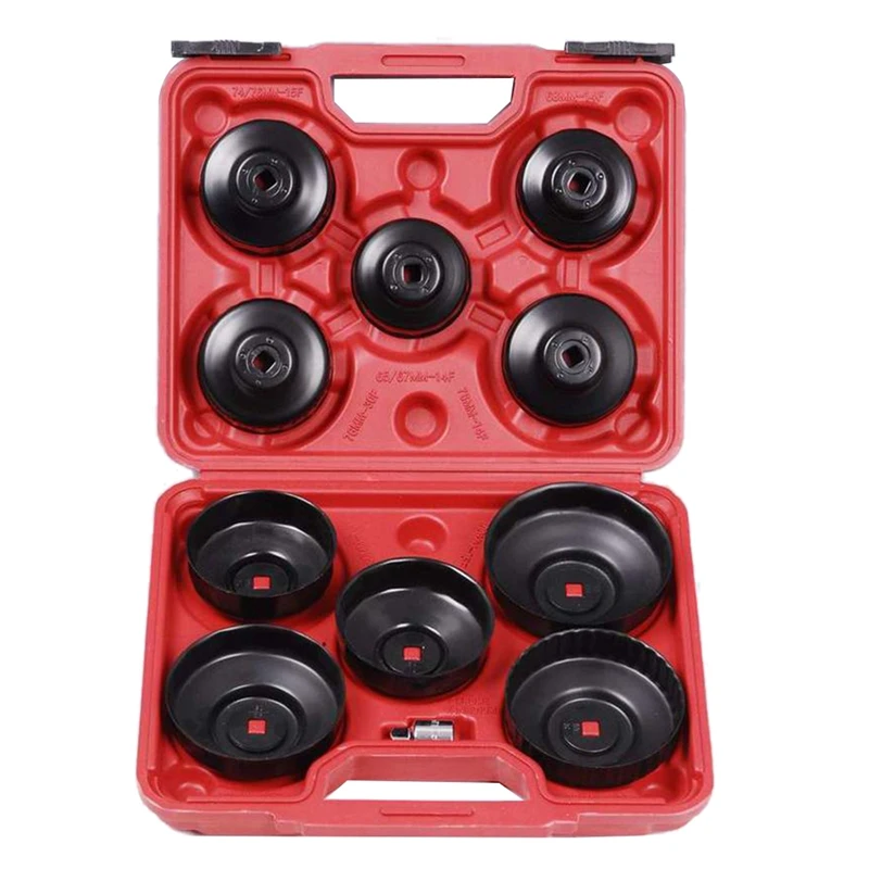 10-Pieces Universal Oil Change Filter Cap Wrench Cup Socket 3/8 Inch Square Drive Oil Canister Socket With Case