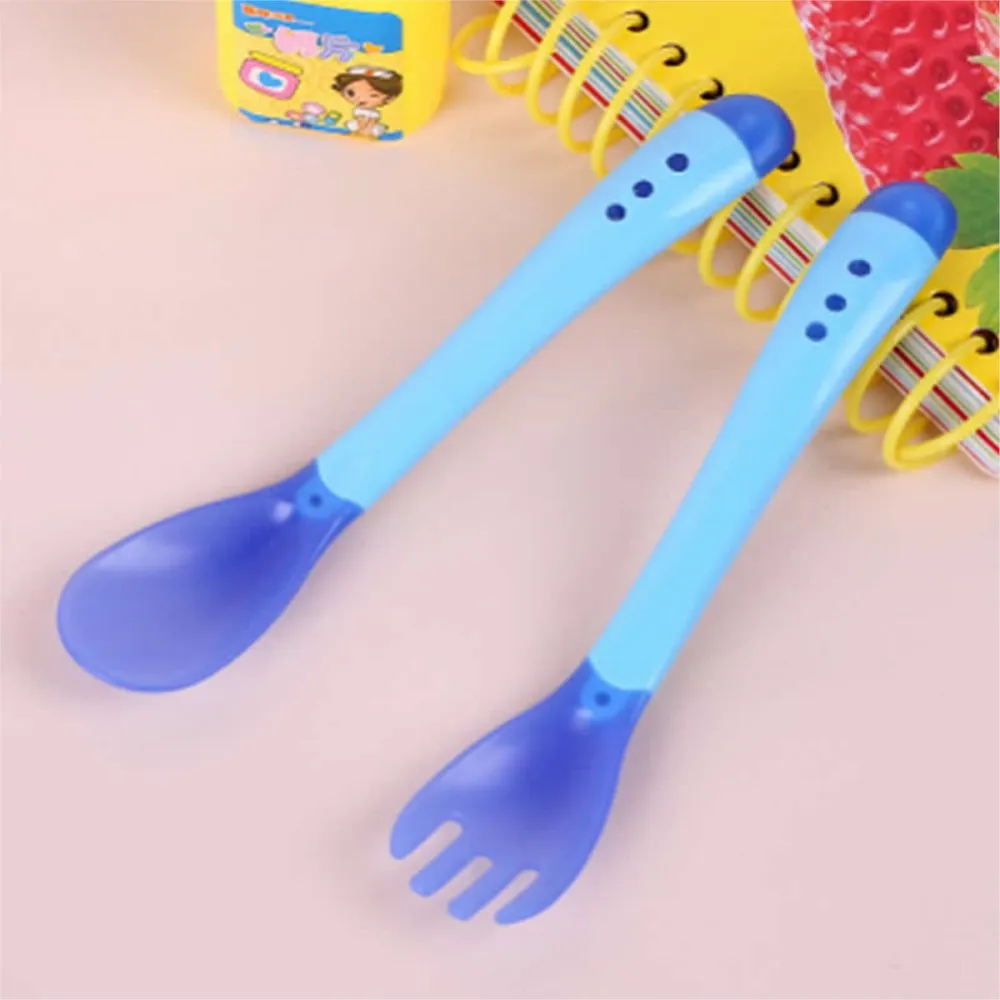 New Handy Heat Sensing Thermal Spoon Baby Kids Weaning Silicone Head Tableware Baby Soft Head Safety Temperature Spoon