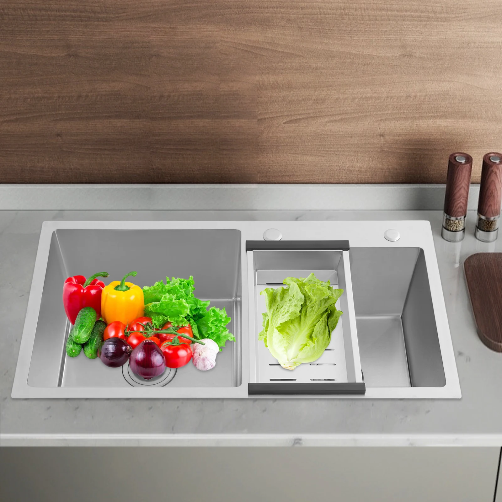 

30.71*16.93*8.27in Stainless Steel Kitchen Sink Double Bowl Kitchen Sink with a Drain Basket for Garages Laundry Rooms Basements