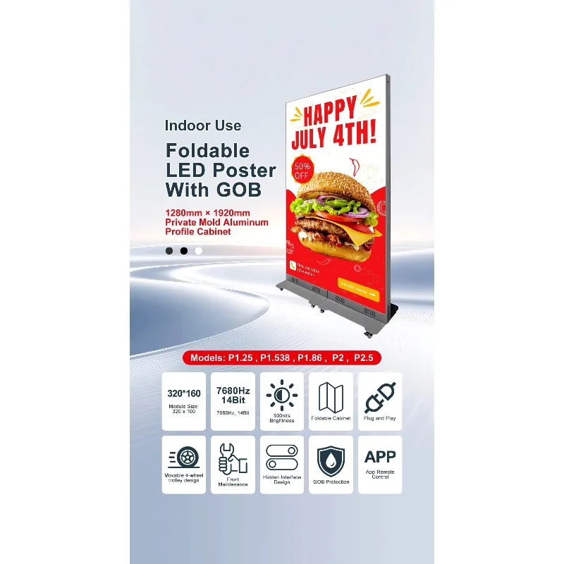P2.5 1280*1920mm Double-Sided LED Poster Display Screen Two-Fold Design  for Shopping Mall Corridor Atrium
