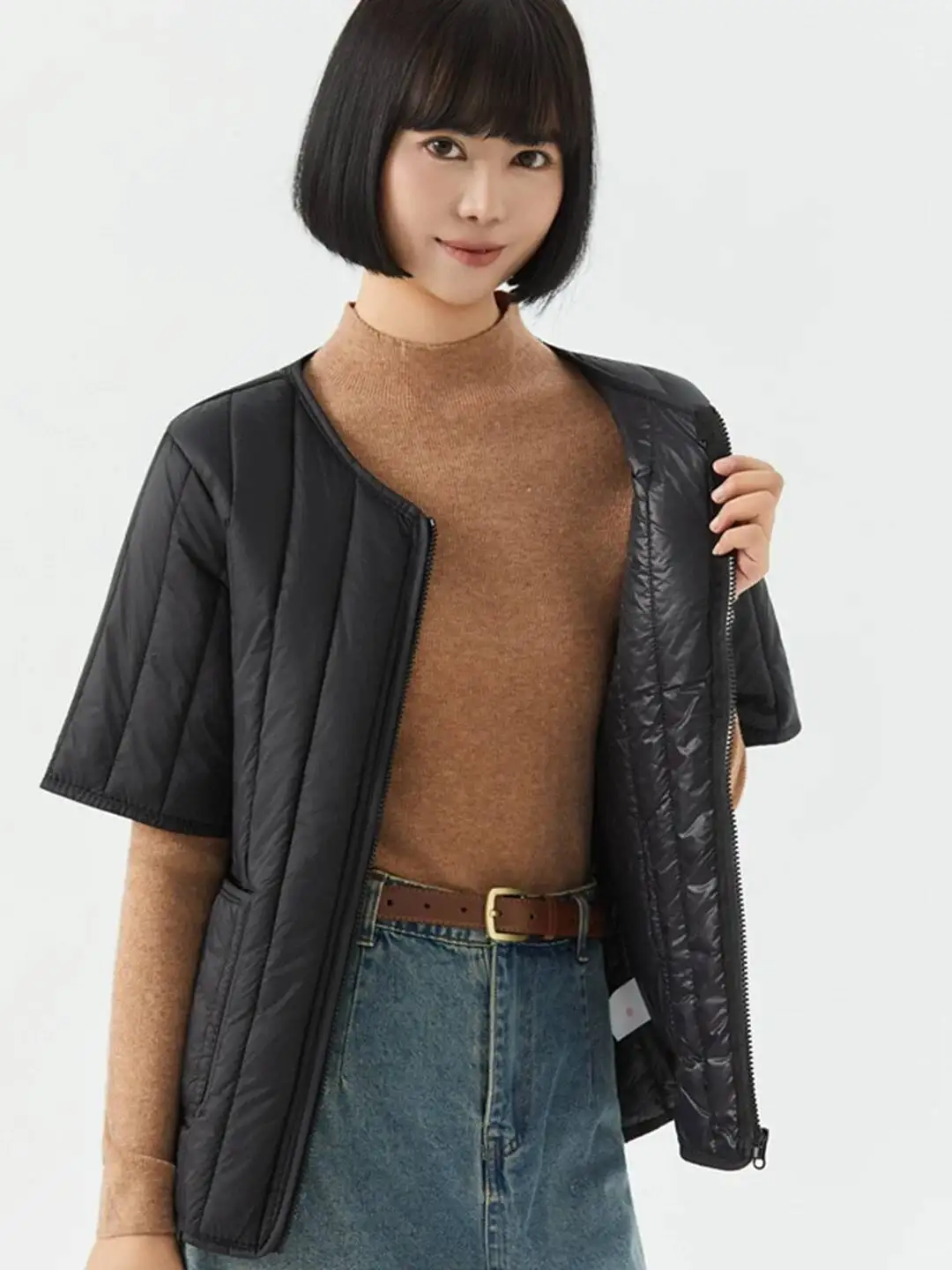 سترة نسائية من القطن خفيفة الوزن بقصة ضيقة وسحاب داخلي حراري للخريف والشتاء