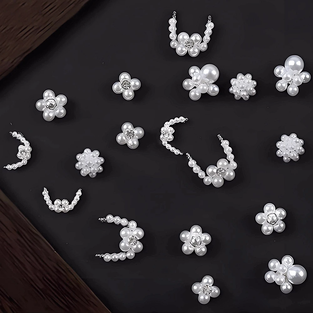 

10PCS 3D Nail Art Pearl Flower Charms Accessories Luxury Alloy Parts For Nails Decoration Material Manicure Decor Supplies Tool