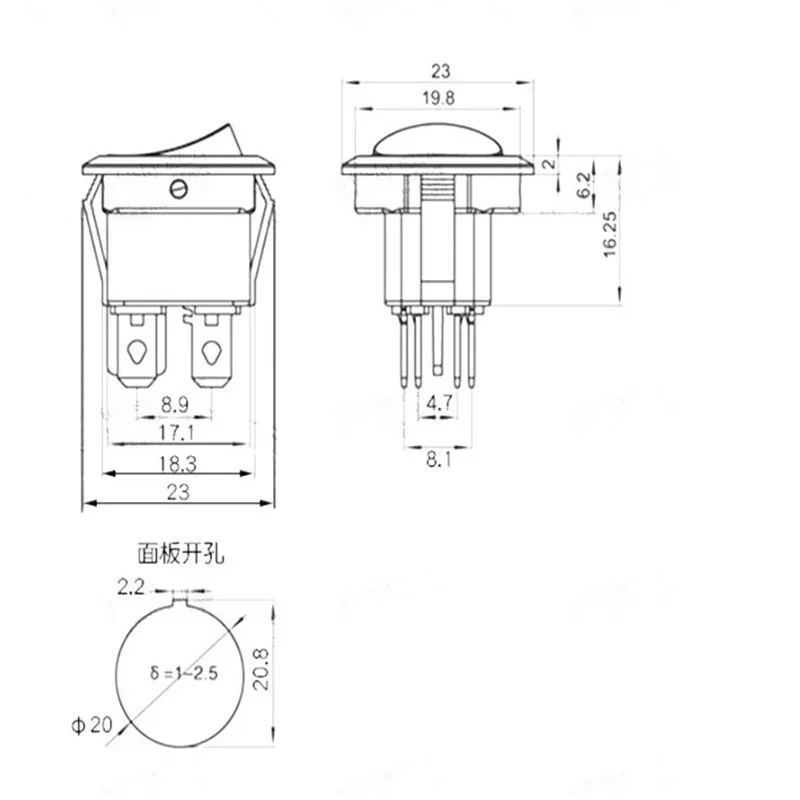 10Pcs AC 6A 10A 250V On Off Snap in SPST Round Boat Rocker Switch Black