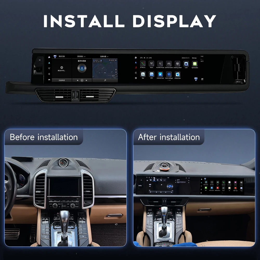 24.6 Inch Dual Screen Android 14 Car Radio DVD Stereo Player Cayenne 2010-2016