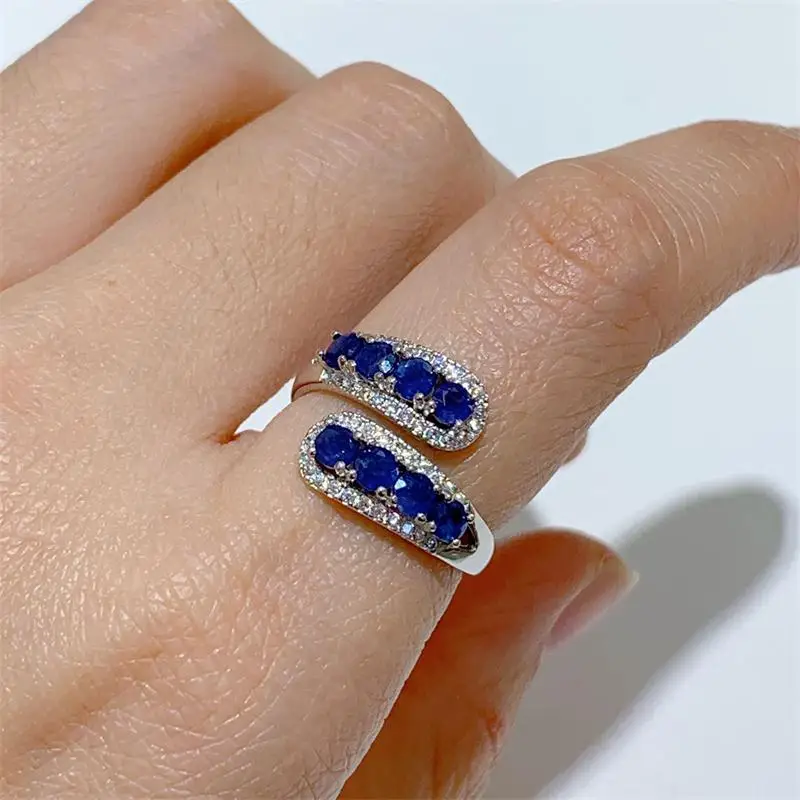 ZECAA Sapphire Fine Jewelry Woman Sapphire Ring With Natural Blue Sapphire Gemstone 4*4mm Silver Sapphire Ring Best Lady Gift